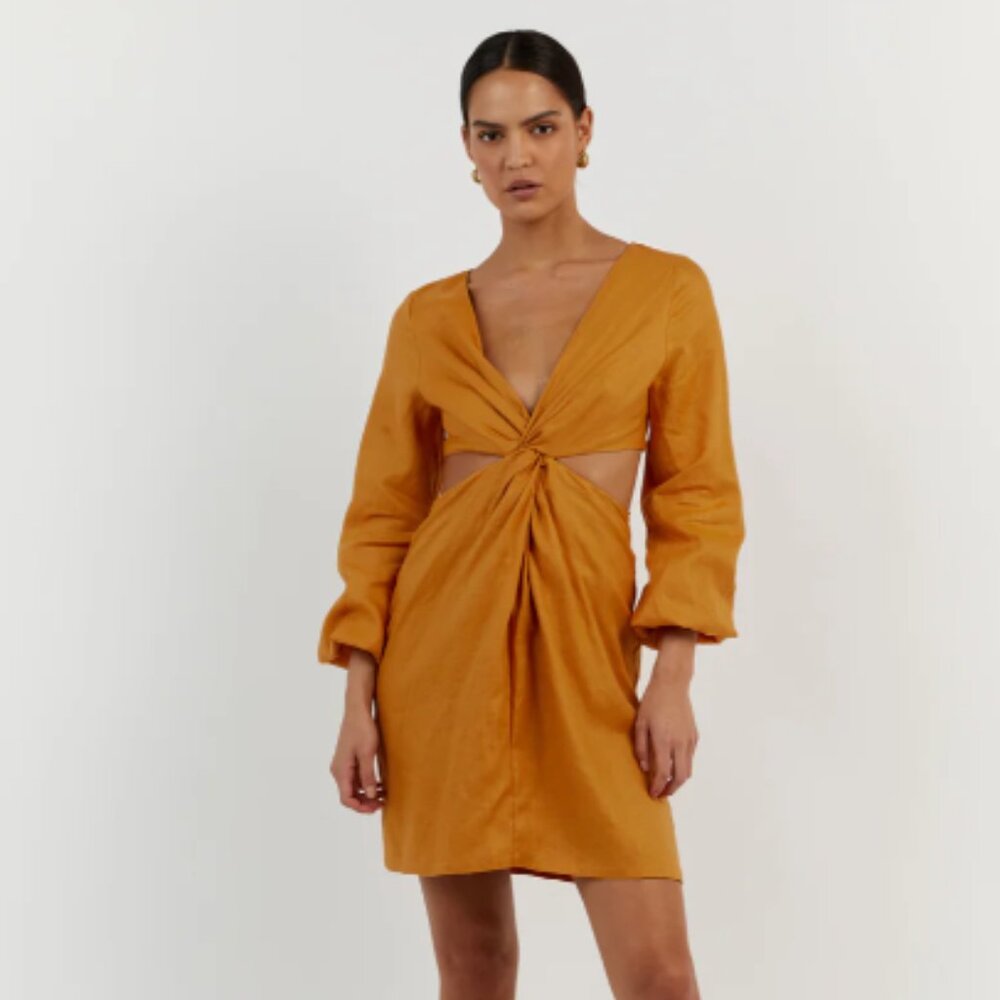 NWT DISSH Tina Marigold Linen Mini Dress
